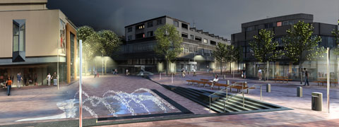 3D-Illustration zum Umbau der Fußgängerzone in Bad-Schwartau, Visualisierung Modelldigital Lübeck