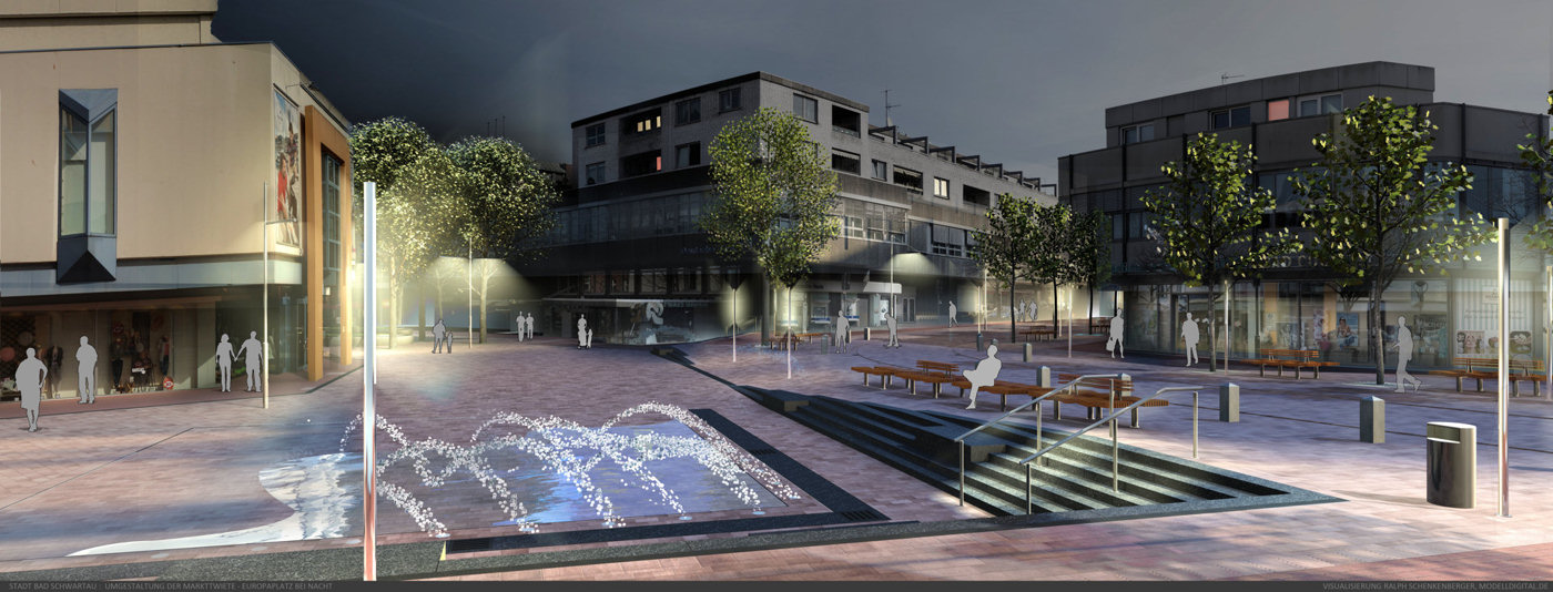 3D-Illustration zum Umbau der Fußgängerzone in Bad-Schwartau, Visualisierung Modelldigital Lübeck