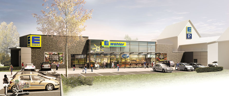 Visualisierung Neubau Lebensmittelmarkt Grömitz in Schleswig-Holstein 