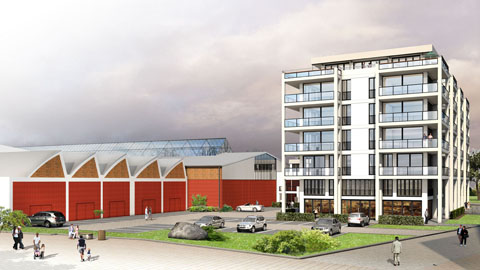 3D Architektur Illustration Lübeck Travemünde, Fischereihafen, Am Baggersand --- Visualisierung von Süden Ralph Schenkenberger Modelldigital für Medico Bau GmbH Lübeck 