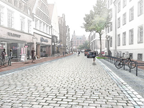 Visualisierung zum Straßenumbau in der Bardowiker-Str /Altstadt in Lüneburg