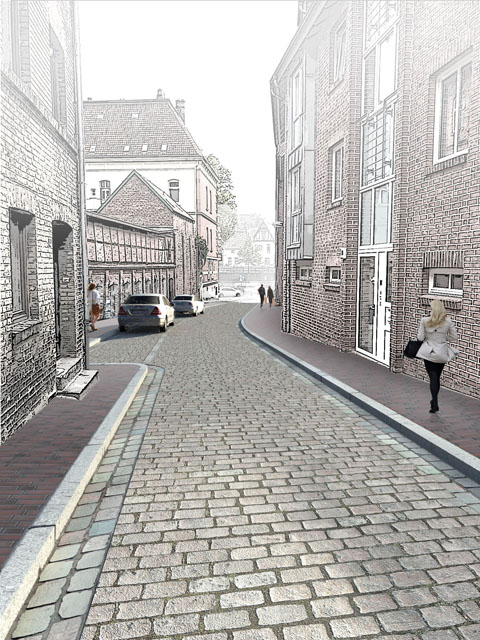 Visualisierung zum Straßenumbau in der Baumstraße, Altstadt in Lüneburg