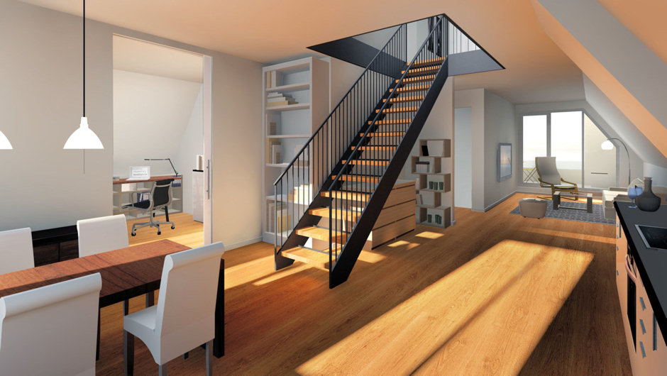 3D Architektur Illustration Dachwohnung im Gr�nderviertel in L�beck, Visualisierung Modelldigital L�beck