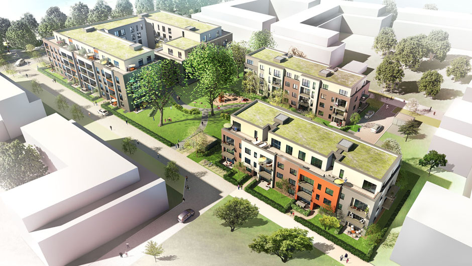 Visualisierung Caspari-Höfe in Braunschweig - Architektur Illustration für den Baugenossenschaft ›Wiederaufbau‹ eG Braunschweig, Schaub & Partner Architekten Hamburg