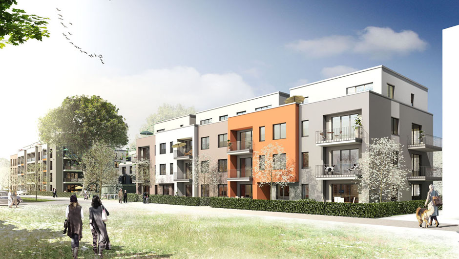 3D Architektur-Visualisierung Wohnungsbau Caspari-Höfe in Braunschweig - Architektur Illustration für den Baugenossenschaft ›Wiederaufbau‹ eG Braunschweig, Schaub & Partner Architekten Hamburg