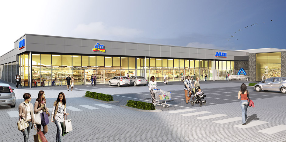 Visualisierung Neubau Lebensmittelmarkt in Schleswig-Holstein