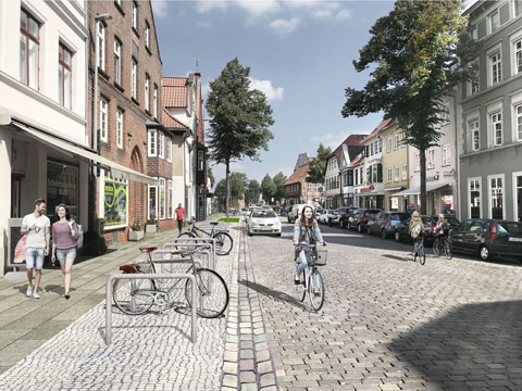 Visualisierung für die Stadt Lüneburg, Straßengestaltung Bardowiker-Str in der Altstadt