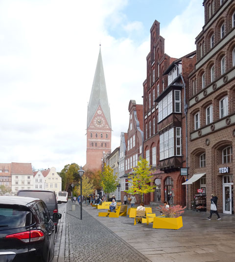 3D-Illustration zum Umbau der Fußgängerzone in Lüneburg, Visualisierung Modelldigital Lübeck