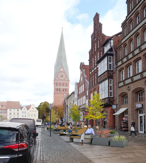 3D-Illustration zum Umbau der Fußgängerzone in Lüneburg, Visualisierung Modelldigital Lübeck