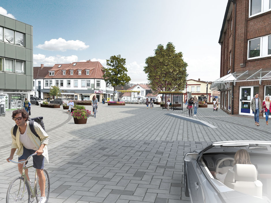3D-Illustration zum Umbau der Fußgängerzone in Bad Segeberg, Visualisierung Modelldigital Lübeck