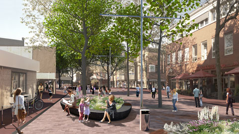 Architektur Illustration Umbau der Fußgängerzone in Bad-Schwartau, Visualisierung Modelldigital Lübeck