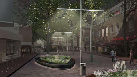 Architektur Illustration Umbau der Fußgängerzone in Bad-Schwartau, Visualisierung Modelldigital Lübeck