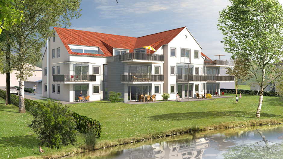 3D-Illustration Neubau Mehrfamilienhaus in Vilsbiburg, Bayern, - Visualisierung Modelldigital Lübeck 