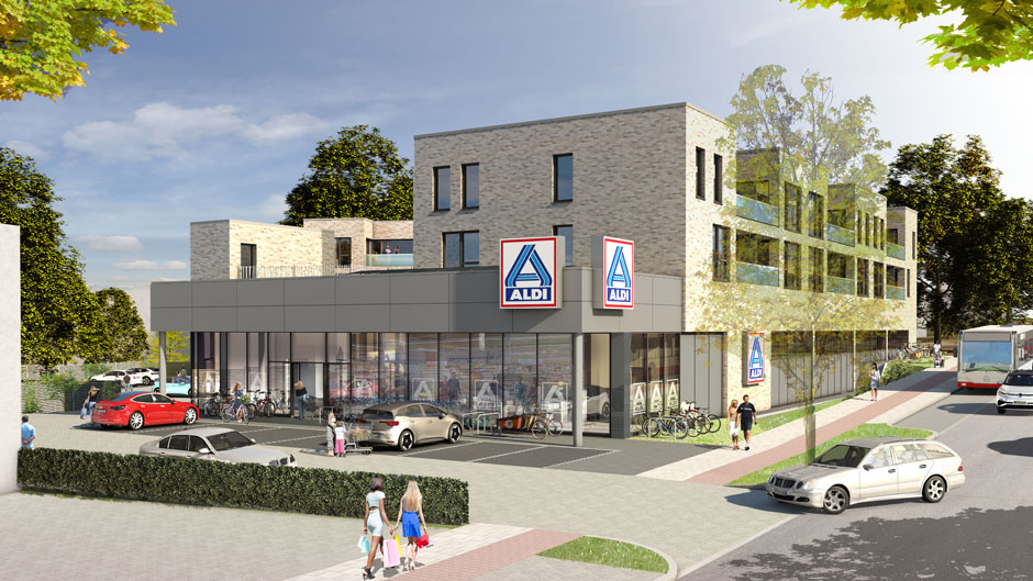 Architektur Visualisierung Wohn- und Geschäftshaus Hamburg-Sasel --- Visualisierung Ralph Schenkenberger Modelldigital